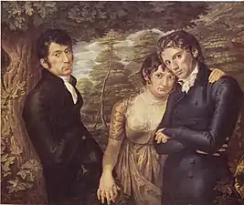 We Three, left to right, the artist's brother Daniel, artist's wife Pauline, and self portrait (1805), 100 x 122&nbsp;cm., destroyed in fire 1931