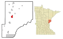 Location of Sandstone within Pine County, Minnesota