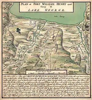 A hand-drawn plan of the southern end of Lake George by British engineer William Eyre