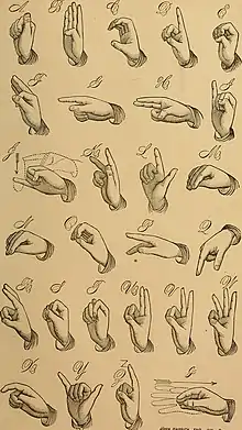 A drawing of the American Sign Language manual alphabet