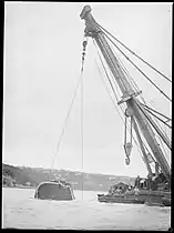Raising Rodney from the harbour floor, 15 February 1938