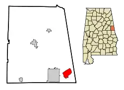 Location in Randolph County and the state of Alabama