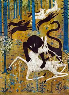 Robert Winthrop Chanler, Leopard and Deer, 1912, gouache or tempera on canvas, mounted on wood, 194.3 × 133.4&nbsp;cm, Rokeby Collection
