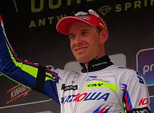 Picture of cyclist Alexander Kristoff during a podium ceremony