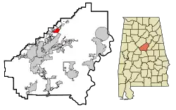 Location in Shelby County and the state of Alabama