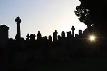 Silhouetted stones at sunset