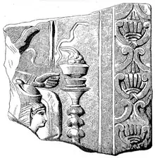 Old illustration of a woman wearing an ancient Egyptian headdress with a lit incense burner in front