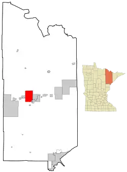 Location of the city of Mountain Ironwithin Saint Louis County, Minnesota