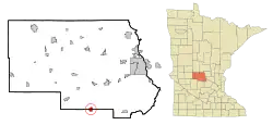 Location of Eden Valleywithin Meeker and Stearns Countiesin the state of Minnesota