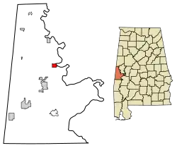 Location of Epes in Sumter County, Alabama.