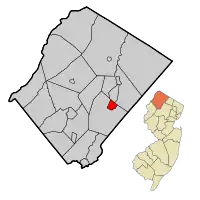 Map of Ogdensburg in Sussex County. Inset: Location of Sussex County in New Jersey.