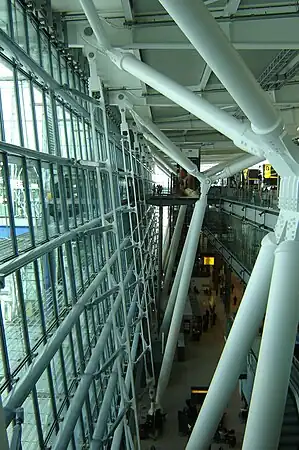Exposed trusses inside Heathrow Airport's Terminal&nbsp;5, 2008