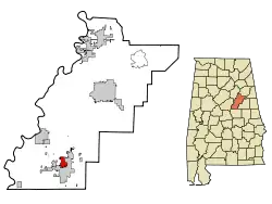 Location in Talladega County and the state of Alabama