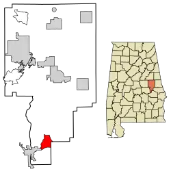 Location of Reeltown in Tallapoosa County, Alabama.