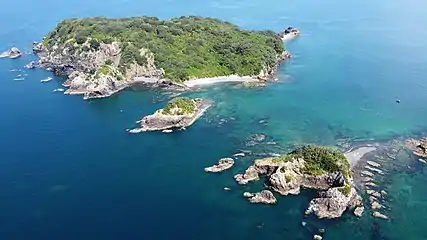 Left to right: Ōtata Island, Sunday Island, and Scott Island, looking south-east
