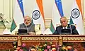 Islam Karimov and Narendra Modi in the press room.