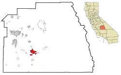 Location of Porterville in Tulare County and the U.S. state of California
