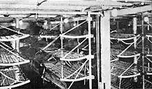 Soldiers' bunk beds in USS&nbsp;Kaiserin Auguste Victoria. The Morse company installed 6,500 such bunks in the ship in 1919.