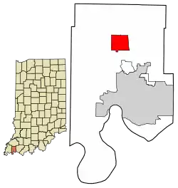 Location of Darmstadt in Vanderburgh County, Indiana.