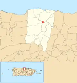 Location of Vega Baja barrio-pueblo within the municipality of Vega Baja shown in red