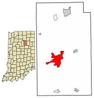Location of Wabash in Wabash County, Indiana.