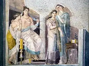 Image 3Dressing of a priestess or bride, Roman fresco from Herculaneum, Italy (30–40 AD) (from Roman Empire)