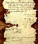 Letter from Wallenstein, containing Pappenheim's last orders as well as stains of his blood.(&nbsp;German Wikisource has original text related to this article: Pappenheim's last order)