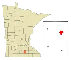 Location of Wasecawithin Waseca County and state of Minnesota