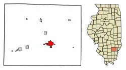 Location of Fairfield in Wayne County, Illinois.