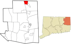 Location in Windham County and the state of Connecticut.