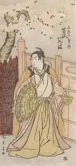 Woodblock print by Ryūkōsai Jokei of kabuki actor Yoshizawa Iroha I&nbsp;[ja] portraying Narihira