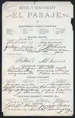 DAILY DINNER MENU, EL PASAJE HOTEL
