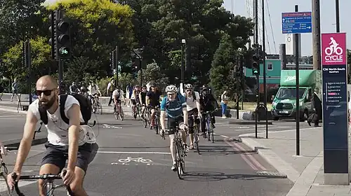 Cyclists pass each other on a two-way cycle lane