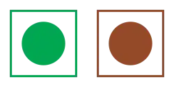 Green and red squares with circles in the middle of them
