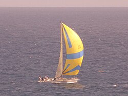 The English Solent based Stormforce Palpatine passing the Crane outside the Fathom to win the 2015 Round the Island Yacht Race.